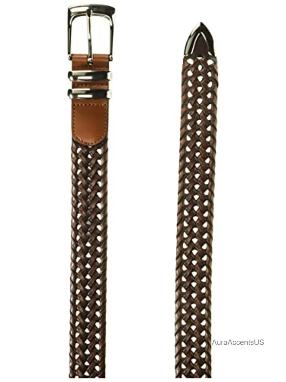 Genuine Bonded Leather Braided Belt Men's Dress Accessory Single Prong